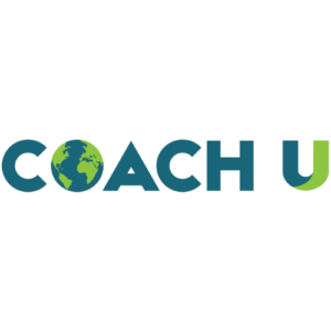 A green and dark green logo of Coach U with a photo of the earth standing as replacement for the letter "O", this is one of Ed Chaffin's Certifications