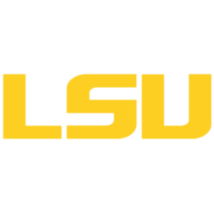 The thick and yellow logo of LSU